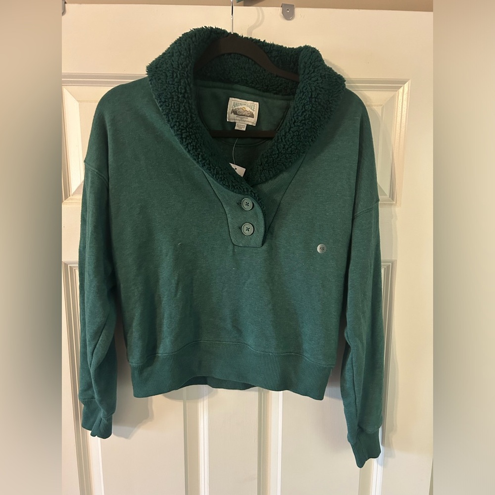 American Eagle Top Sweatshirt W Sz XS Holiday Green Grannycore Cozy Cabincore